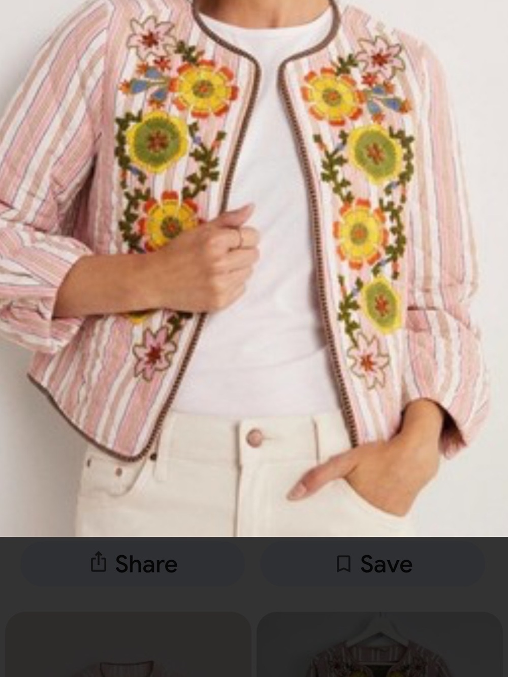 Boden Woman’s Pink Striped Floral beaded and Embroidered Quilted Jacket US 8 - Picture 4 of 8